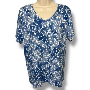 Chico’s Women’s Weekends V-Neck Perfect Tee Blue White Size 2 (Large)